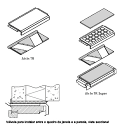 V&aacute;lvula para instalar entre o quadro da janela e a parede, vista seccional